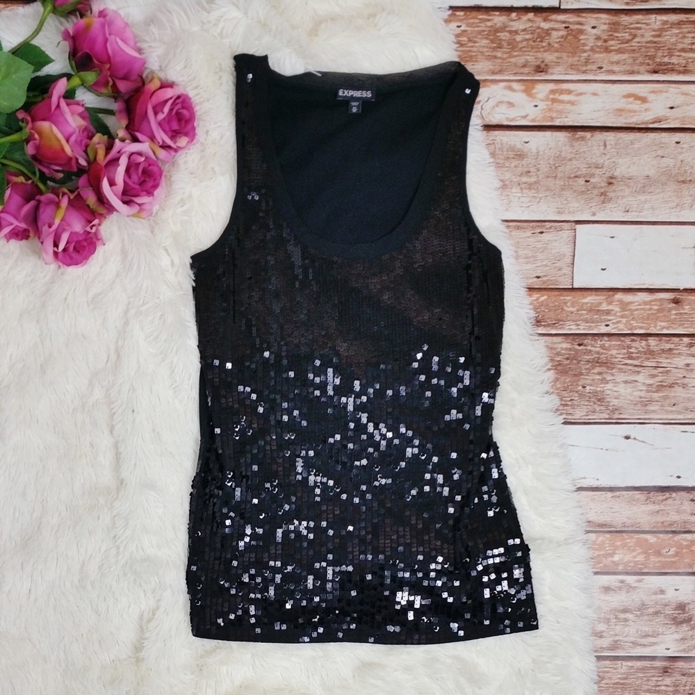 Black Express Sequined Front Tank